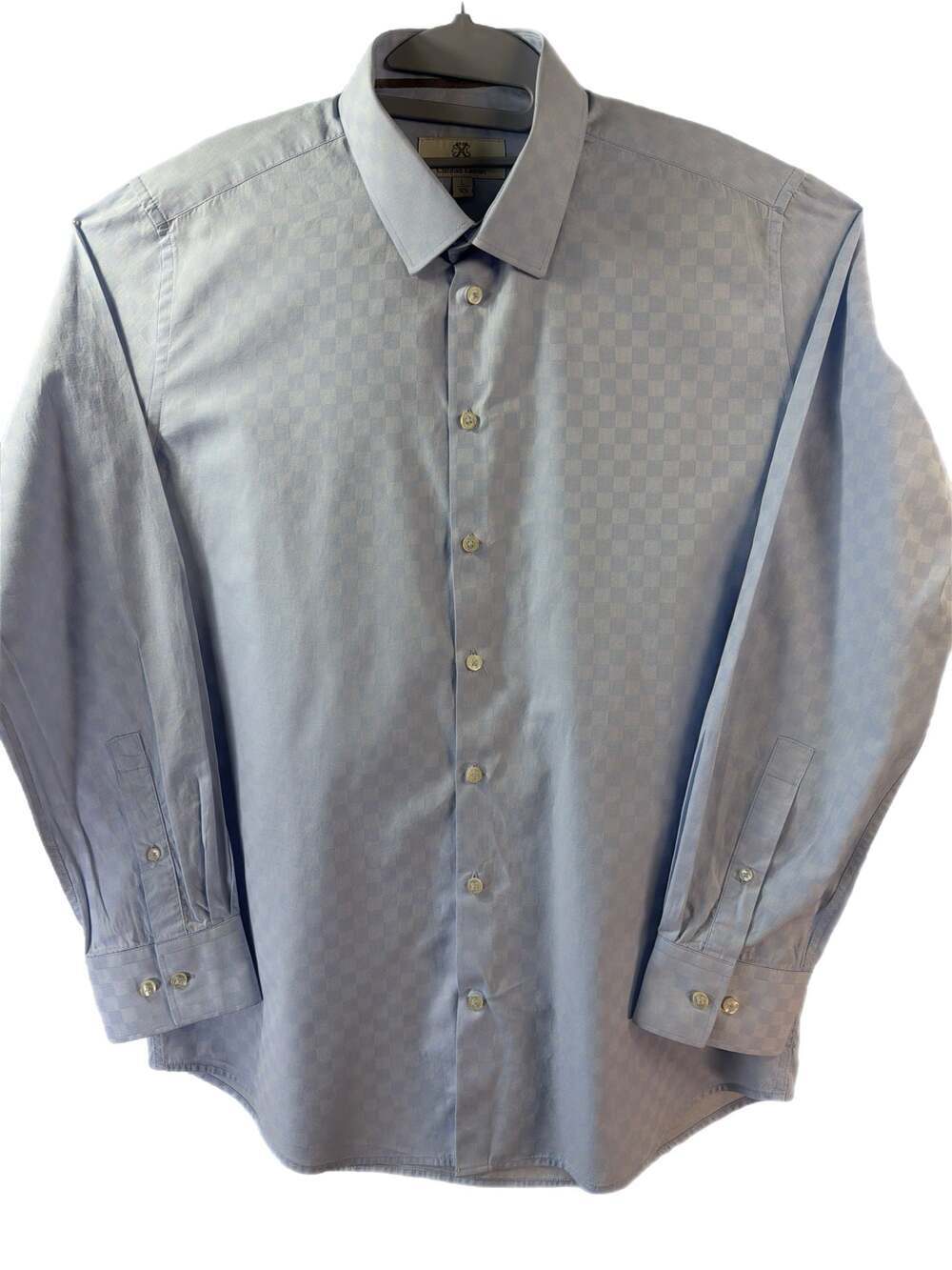 Christian Lacroix Light Blue Checkered Jacquard Dress Shirt, Size Large (16.5)